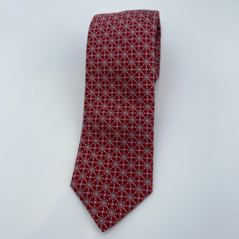 Eton Tie Mens One‎ Size Red Floral Silk Luxury Classic Fit Necktie Italy Made